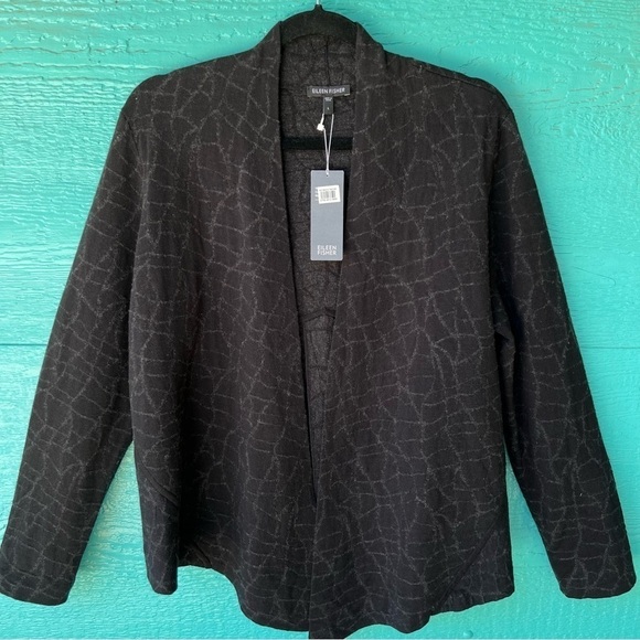 EILEEN FISHER MERINO WOOL FLOWY MOSAIC PATTERN OPEN CARDIGAN SIZE LARGE NWT - Picture 1 of 9